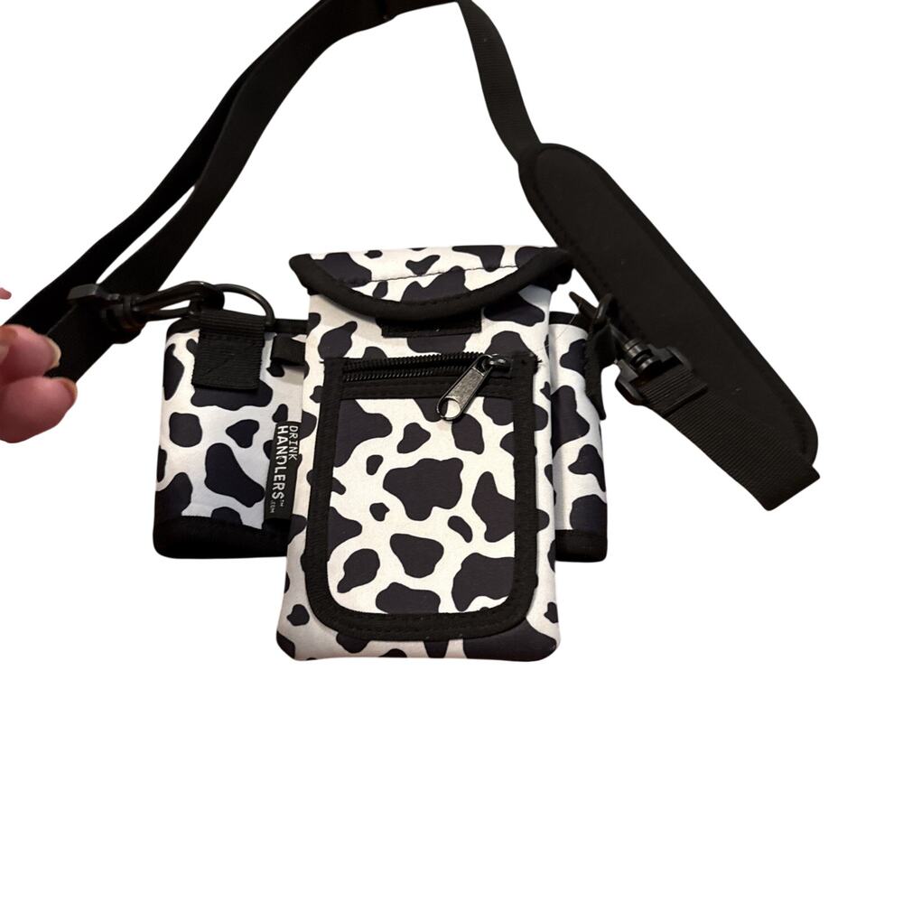 Drink Handlers branded Insulated Pouch carrier Black & White Cow Print